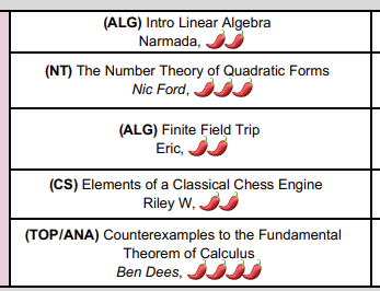 An image of the grid displaying 2025 Classes for Weeks 1 through 4